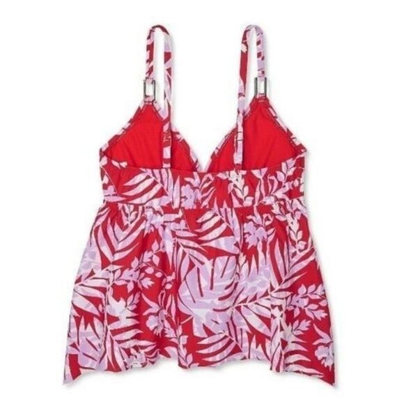 Women's Square Neck Sharkbite Hem Tankini Top Floral - Picture 2 of 3